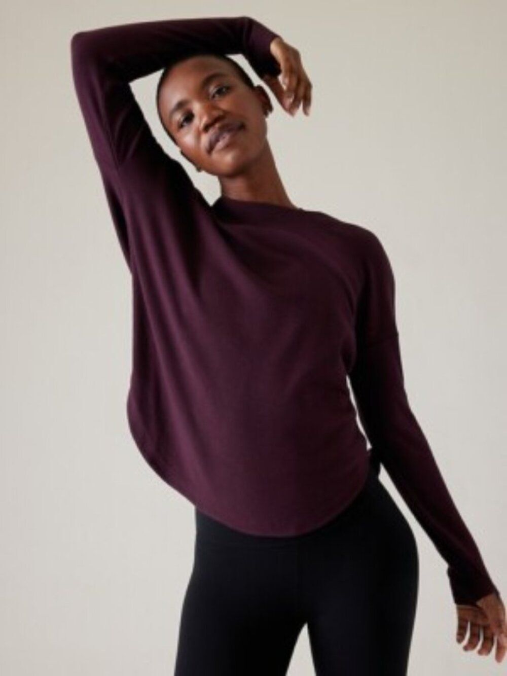Athleta Presence Active Gym Sweatshirt Womens Spiced Cabernet Small Petite Yoga